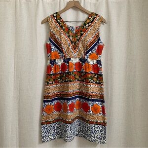 Vibrant Sleeveless 1960’s 1970’s Mexican Style Bold Floral Handmade Tea Dress 12